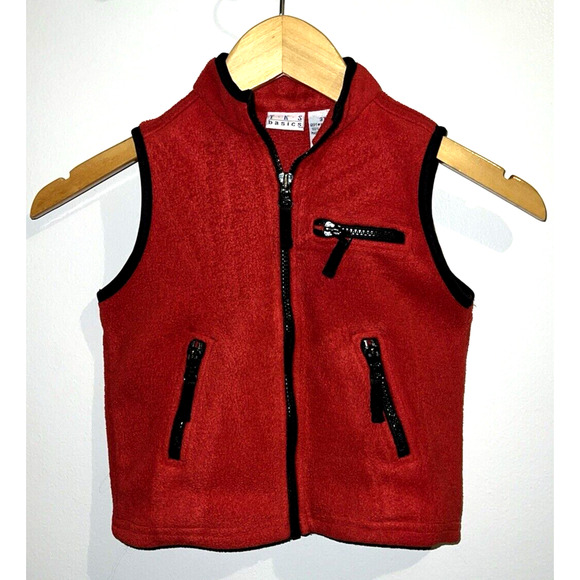 TKS Warm Fleece Vest Zip Up Pockets Extended Zipper Pulls - Red - Toddler Sz 3T - Picture 1 of 11